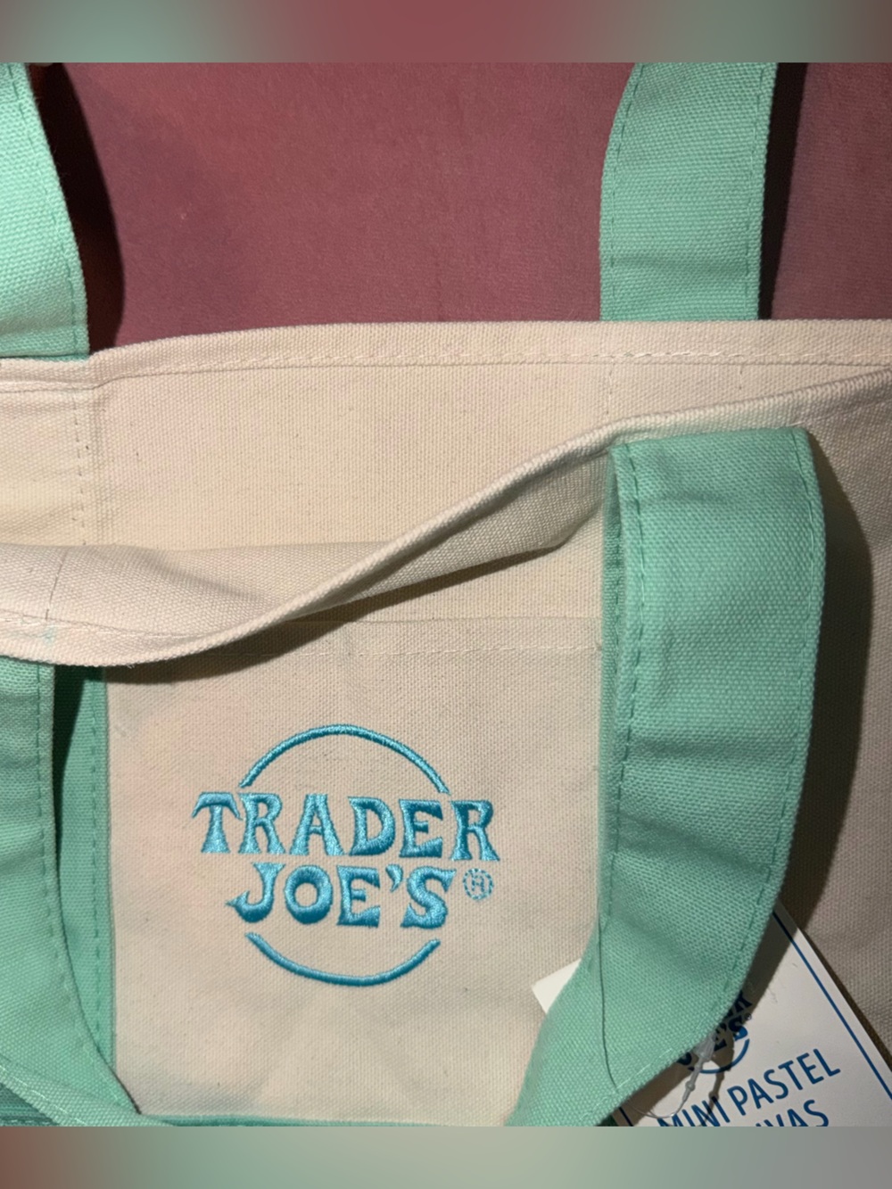 Trader Joe's Mint Green Cotton Canvas Tote Bag